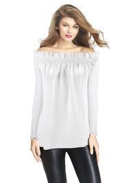 Elegant Retro High Quality Casual All-match Women White Cotton Off Shoulder Blouse Shirt Main View