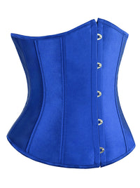 Sexy Classical Vintage Women Blue Satin Steampunk Plastic Boned Strapless Lace Up Waist Cincher Underbust Corset Tops Side View