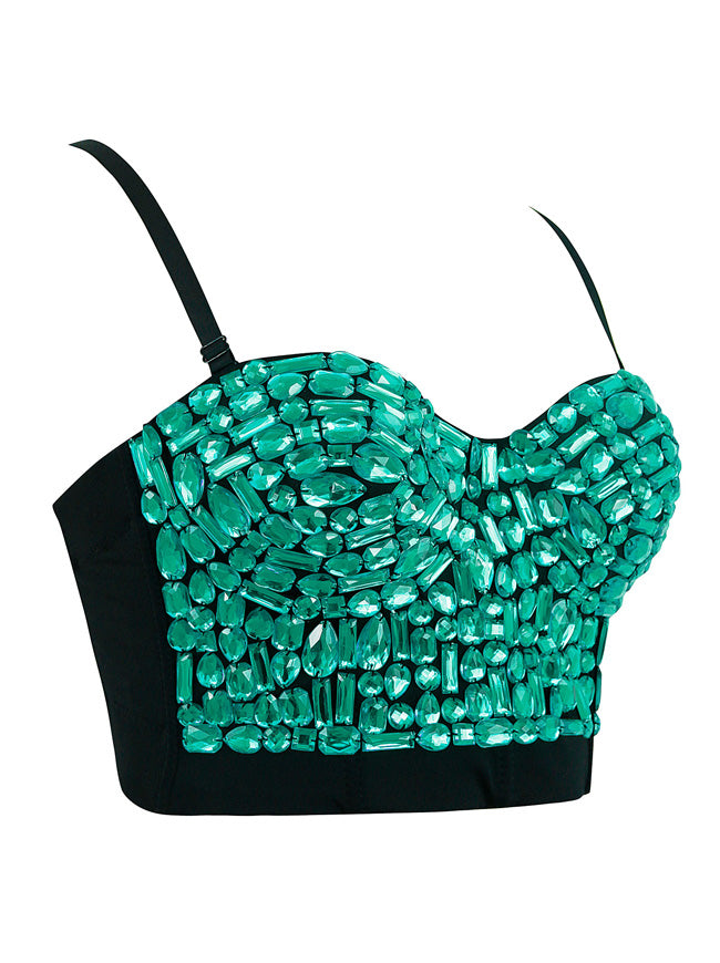 Rivet Studded Glitter Sparkling Fashion Rhinestone Sexy Clubwear Crop Top Gothic Bustier Bra Side View