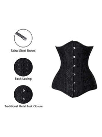 Classical Burlesque All-match Nostalgic Black Gothic Steampunk Victorian Hourglass Waist Cincher Long Torso Underbust Plus Size Corset Tops Detail View