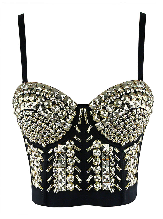 Steampunk Studs Rivets Beaded Clubwear Bustier Crop Top Bra