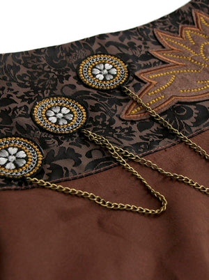 Rock Punk Embroidered Chains Knee Length Masquerade Skirts Brown