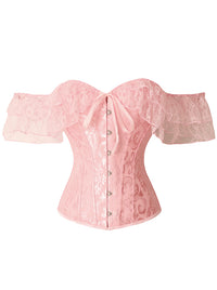 Steampunk Gothic Elegant Off Shoulder Jacquard Overbust Corset Top Pink Main Image