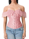 Women Boned Lace Up Pink Corset Top Model View