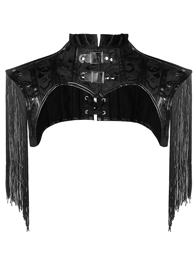 Charmian Women's Steampunk Gothic Leather Jacket Shrug Shoulder Armor with Tassel