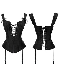 Vintage Renaissance Front Zipper Lace Up Bustier Corset with Garters