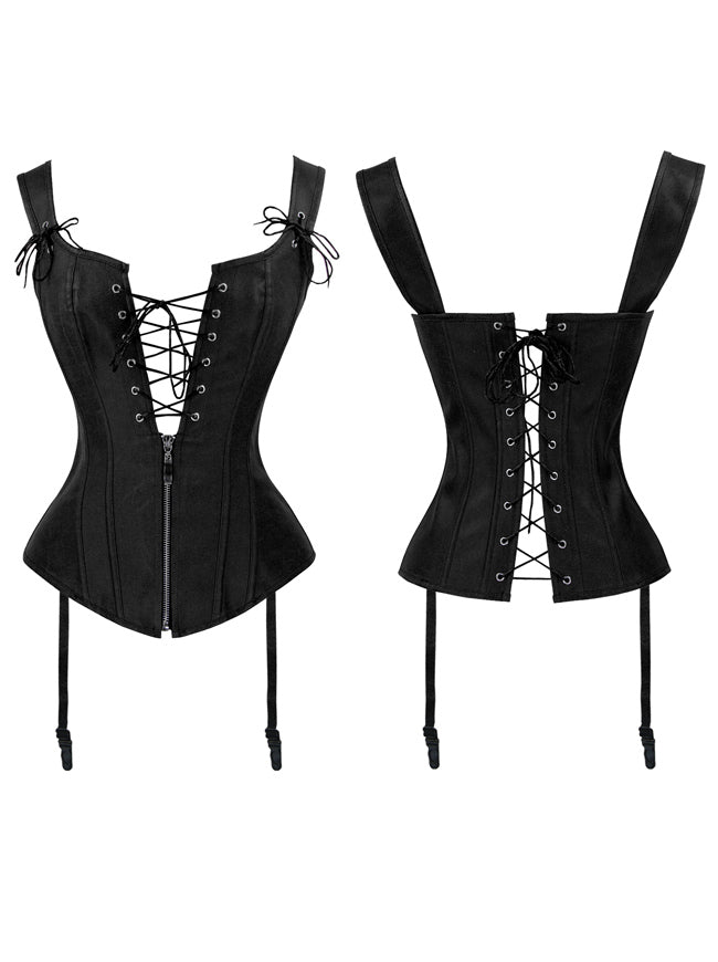 Vintage Renaissance Front Zipper Lace Up Bustier Corset with Garters