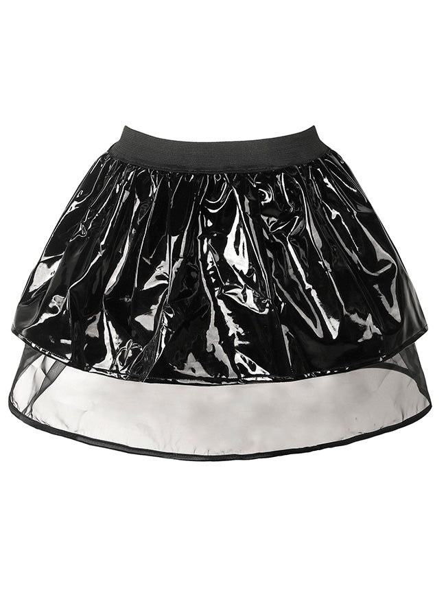 Gothic Punk Flared Leather High Waist A-line Pleated Mini Skirt Main Image