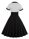 Short Sleeve Polka Dot Printed Swing Cocktail Dress Back View