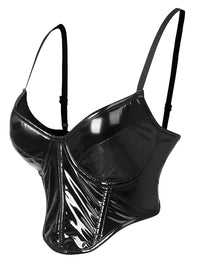 Punk Gothic Built in Bras Leather V Neck Sleeveless Bustier Crop Top Side View