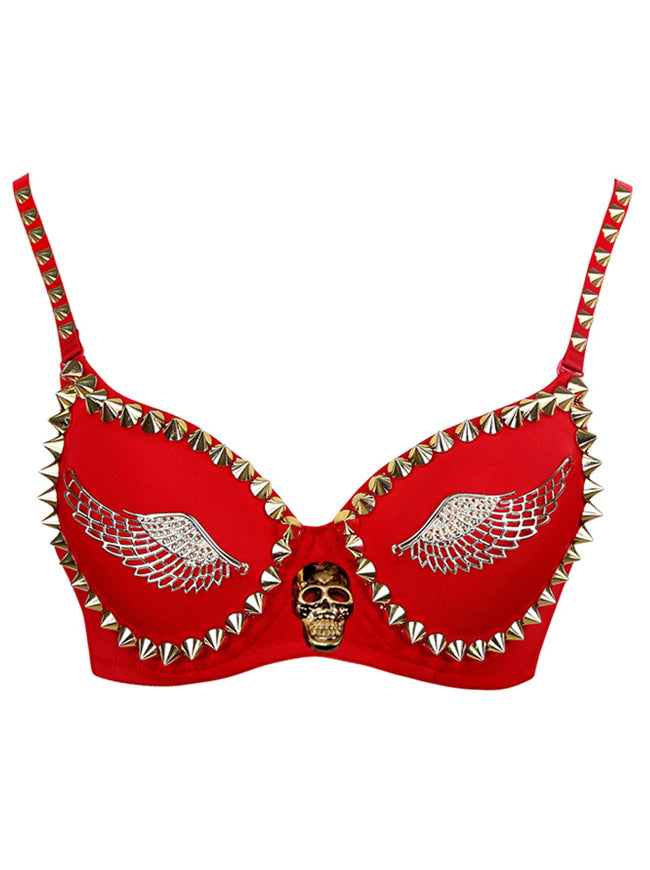 B Cup Fashion Metallic Rivets Wings Punk Clubwear Bra Top