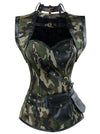 Spiral Steel Bones Steampunk Gothic Vintage Camouflage Print Corset with Jacket and Belt Main Image