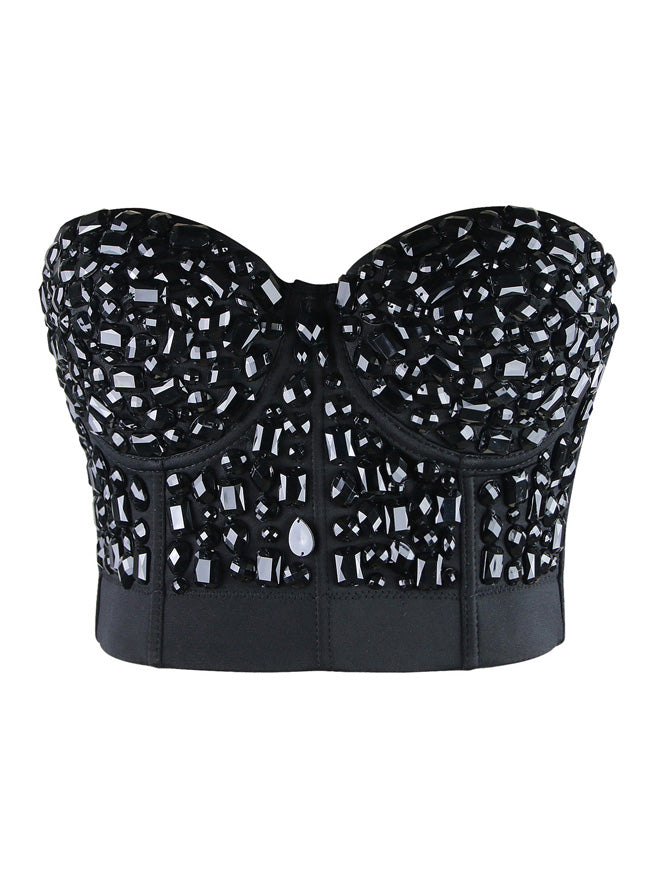 Punk Rhinestone Push Up Bra Clubwear Party Bustier Crop Top Main Image