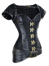 Punk Floral Brocade Lace Up Overbust Jacket Corset with Belt Black