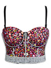 Colorful Rhinestone Beaded Push Up Bustier Crop Top Bra