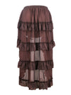 Women's Steampunk Cyberpunk High Low Ruffle Maxi Skirt Coffee Back View