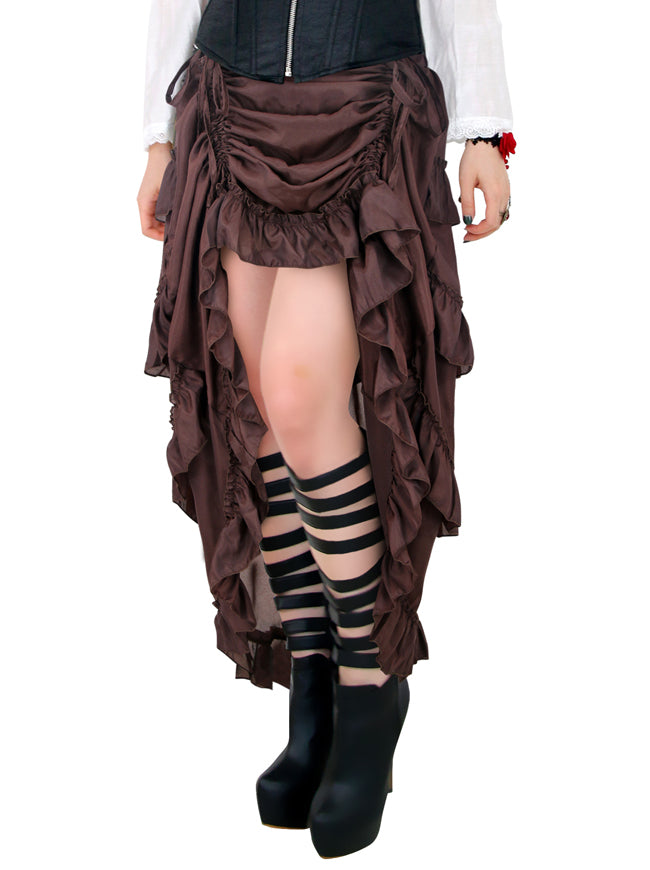 Women's Retro Cyberpunk High Low Ruffle Skirt Coffee Main View