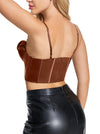 Charming Pretty Girl Brown Satin Spaghetti Straps Overbust Tops Back View