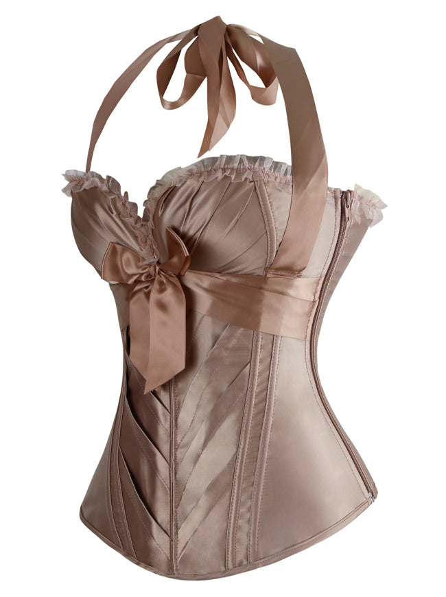 corset overbust C110 in pink satin edged with black - Boho-Chic