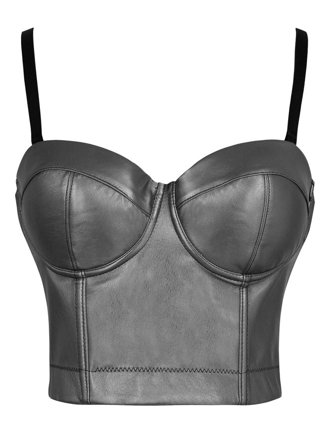 Intimates & Sleepwear  Black Faux Leather Pushup Bra Top With