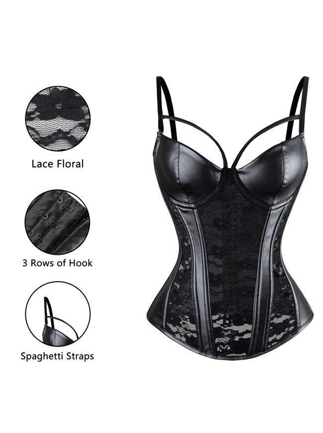 Women's Sexy Corset Leather Lingerie for Women Gothic Black Bustiers With  Stockings