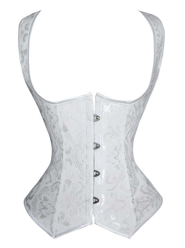 White Leather Sexy Underbust Corset Full Steel Boned Spiral Basque Lacing  Shaper