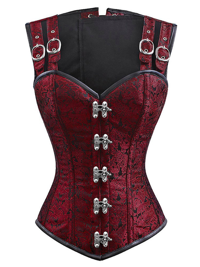 Vintage Steampunk Corset Overbust for Women, Polyester/Spandex, Black