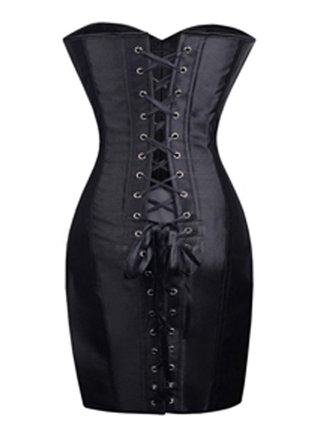 sororite vintage satin brocade dyed black lace up corset girdle skirt