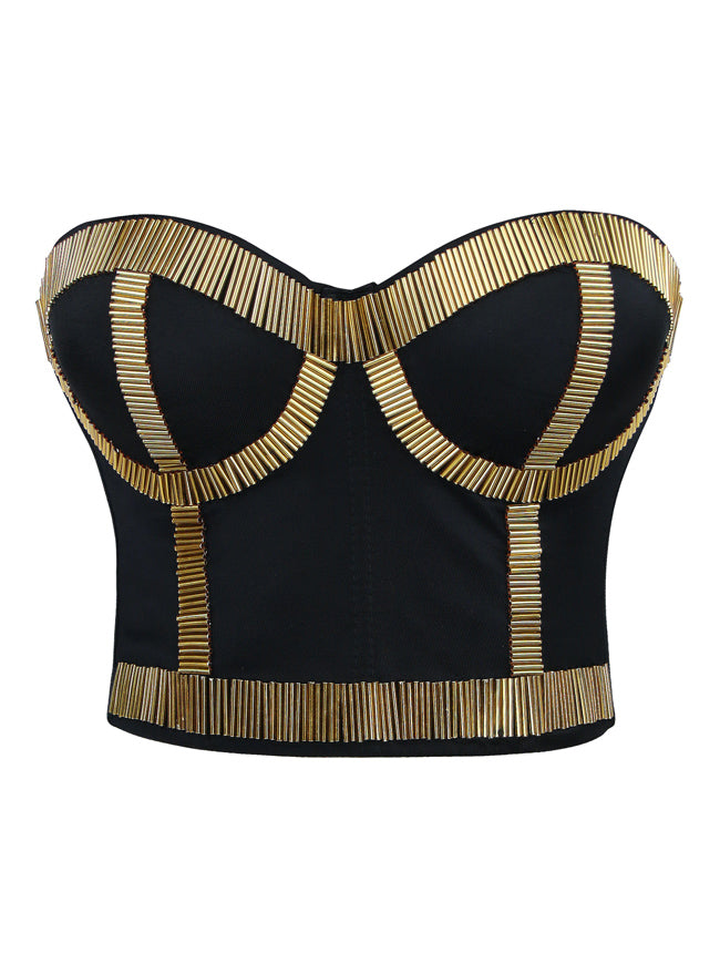 Sexy Lady Strapless Bustier Boned Corset Tank Top Glitter Sequins Clubwear  Party