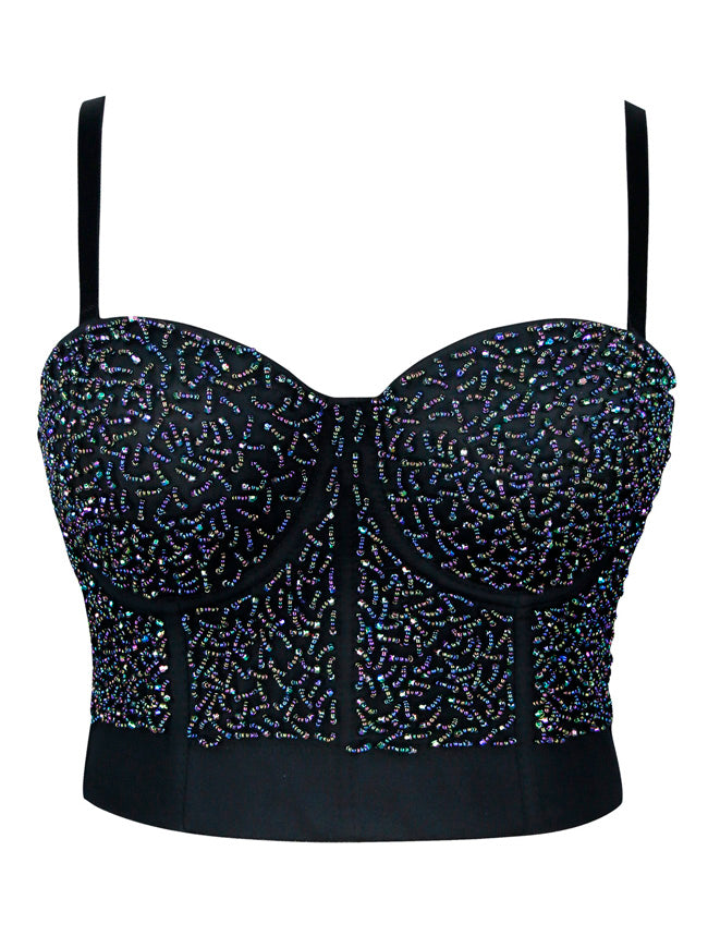 Buntes Strass Push Up BH Clubwear Party Bustier Crop Top