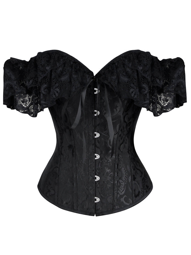Black Faux Leather Gothic Steampunk Corset Overbust Costume Top