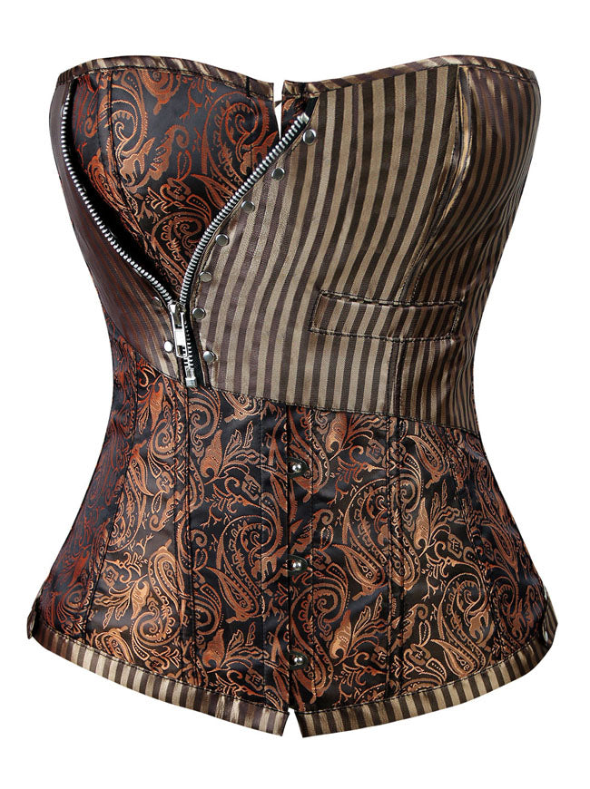 Charmian Women's Victorian Vintage Brocade Lace Up Bustier Overbust Corset  Top