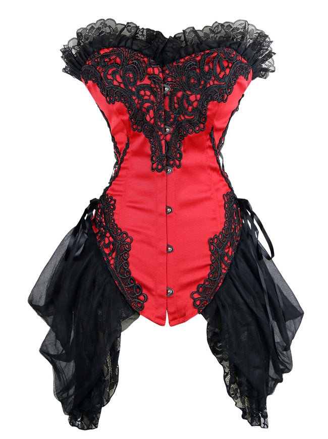 Oya Collection Lace Up Boned Red Brocade Corset Bustier