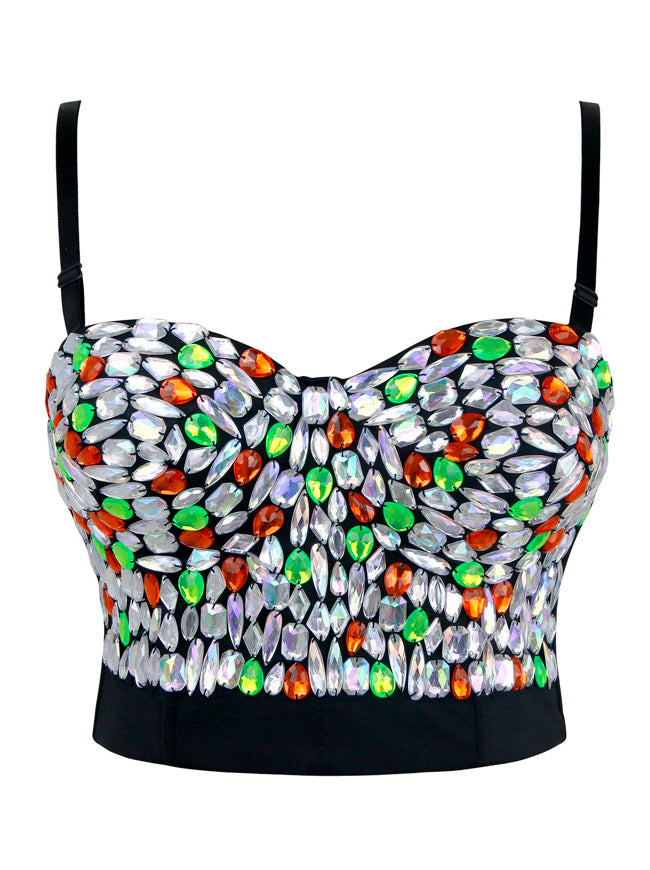Colorful Rhinestone Push Up Bra Clubwear Party Bustier Crop Top – Charmian  Corset