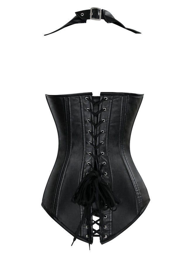 Steampunk Goth Spiral Steel Boned Halter Faux Leather Vest Zip Top Roc –  Charmian Corset