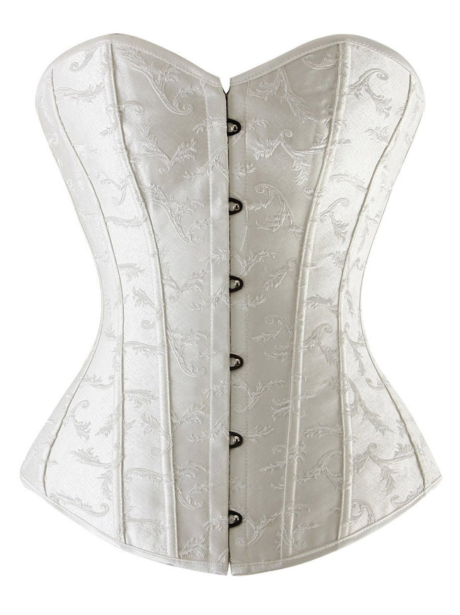 corset overbust C140 in white satin edged with white lace and with 6 wide  suspenders - Boho-Chic Clothing